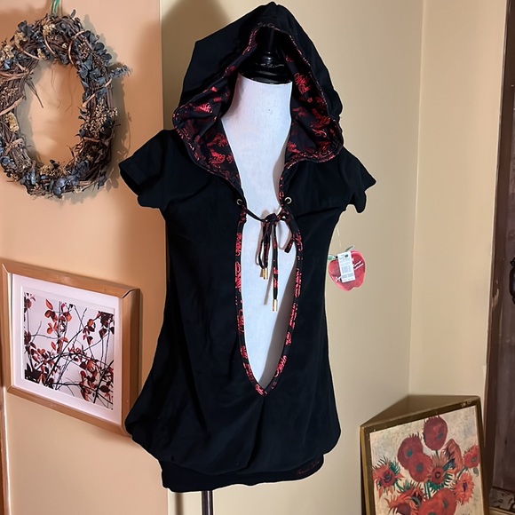 Vtg Y2k APPLE BOTTOM Size Small Hoodie Logo SPELL-OUT BUMM TerryCloth Tie NEW - Picture 4 of 16